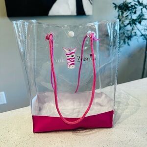 Pink Zebra Clear Tote with Hot Pink Base and Handles